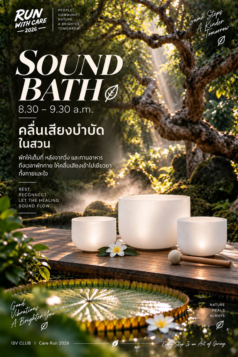โปสเตอร์ Sound Bath — เวลา 8.30-9.30 น. คลื่นเสียงบำบัดในสวน